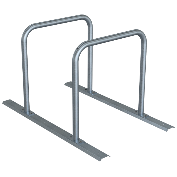 Bicycle rack - row arrangement | lean-on hoop made of steel tube  48 mm | hot-dip galvanized | for 2 bicycles